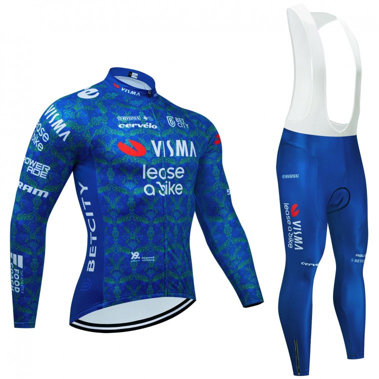 Ensemble cuissard vélo et maillot cyclisme hiver pro VISMA Lease a Bike TDF 2024 Blanc