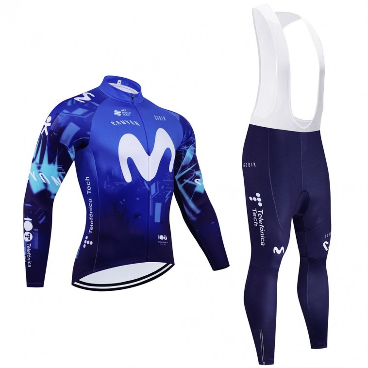 Ensemble cuissard vélo et maillot cyclisme hiver pro MOVISTAR 2024