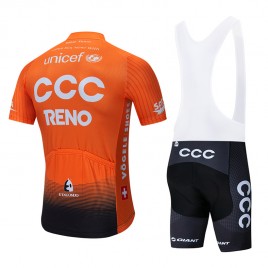 Ensemble cuissard vélo et maillot cyclisme pro CCC Reno 2019 orange