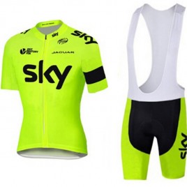 Ensemble cuissard vélo et maillot cyclisme équipe pro SKY fluo